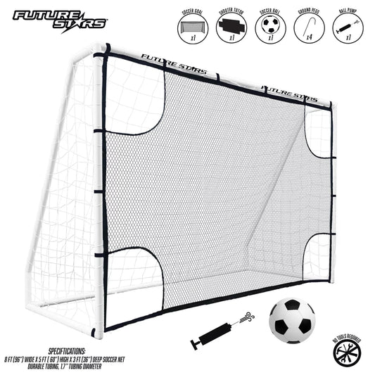 8Ft Soccer Goal Combo Set with Shooter Tutor, Official Size 5 Soccer Ball and Pump with Pin - Charann Global