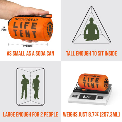 Life Tent 2-Person Emergency Survival Shelter, Waterproof Thermal Tube Tent, Orange