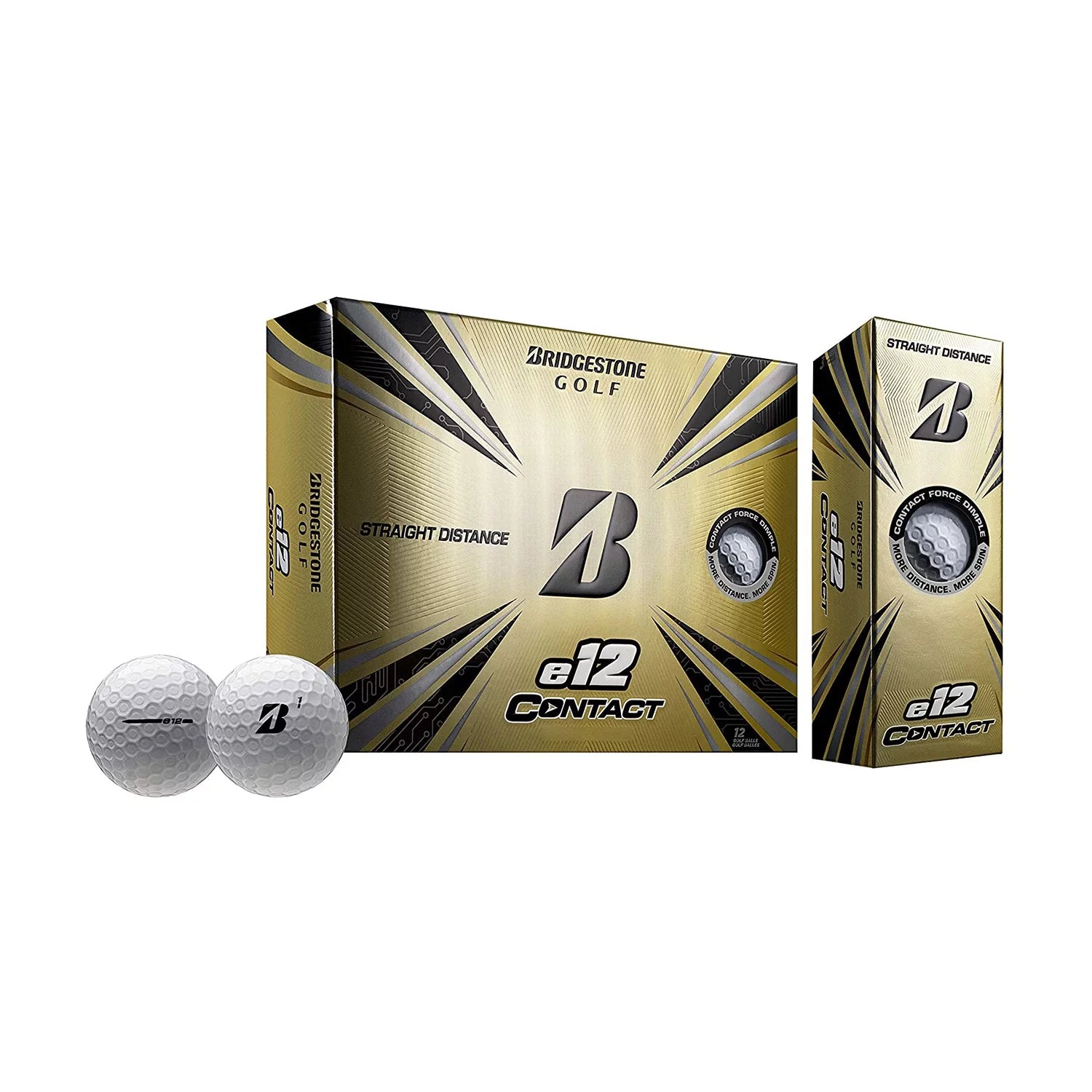 Bridgestone E12 CONTACT Golf Balls with Contact Force Dimples, White, 12-Pack