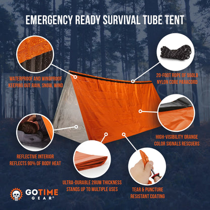 Life Tent 2-Person Emergency Survival Shelter, Waterproof Thermal Tube Tent, Orange