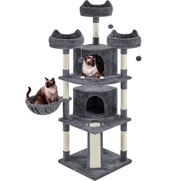 69In Large Cat Tree Tower with Condos & Scratching Board, Dark Gray - Charann Global