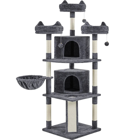69In Large Cat Tree Tower with Condos & Scratching Board, Dark Gray - Charann Global