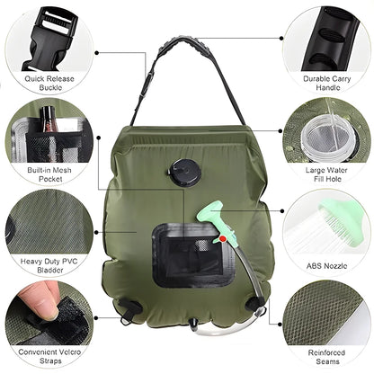 Solar Portable Shower Bag for Camping, 5 Gal/20L,Outdoor Shower, Compact Camping Shower for Camping, Hiking,Traveling, Beach Swimming
