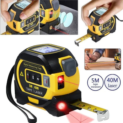 3 in 1 Digital Laser Tape Measure 130Ft/40M Laser Distance Meter Auto Lock Measuring Tape Range Finder