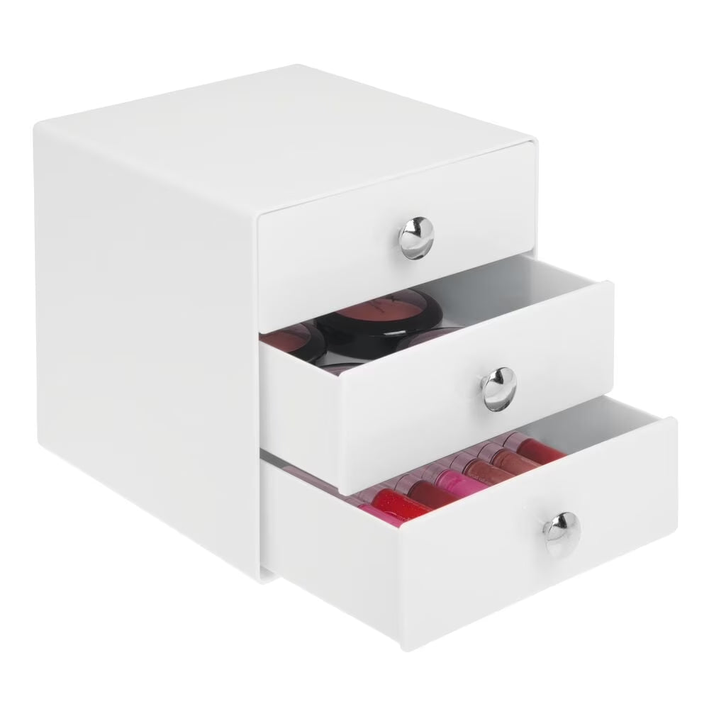 Bpa-Free Plastic 3-Drawer Vanity Organizer - 6.5" X 6.5" X 6.5", White