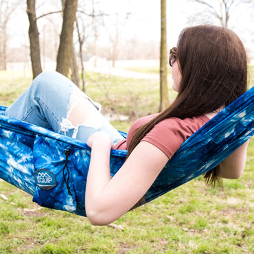 Craft - Dyed Recycled Polyester Travel Hammock, 1 Person Navy Blue, Size 108" L X 56" W - Charann Global